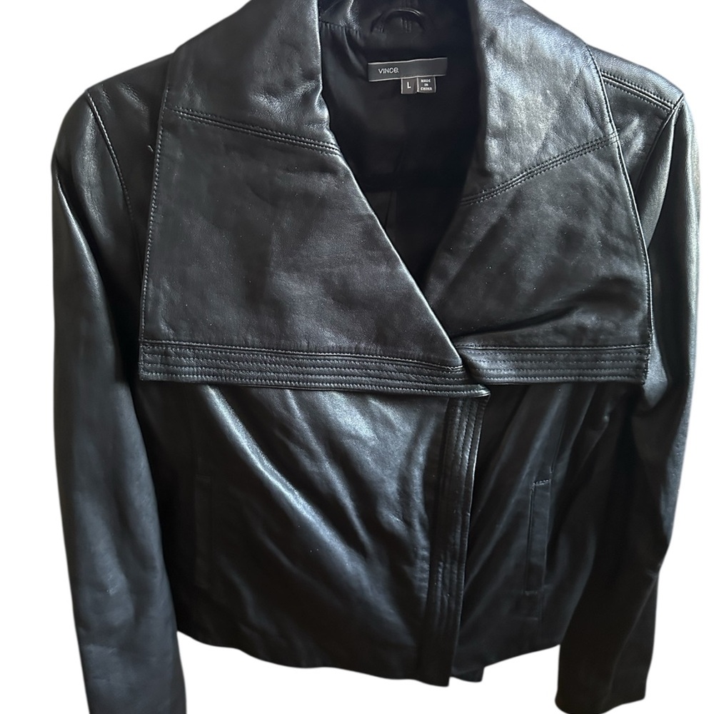 Vince Black Leather Jacket for Women Sz L